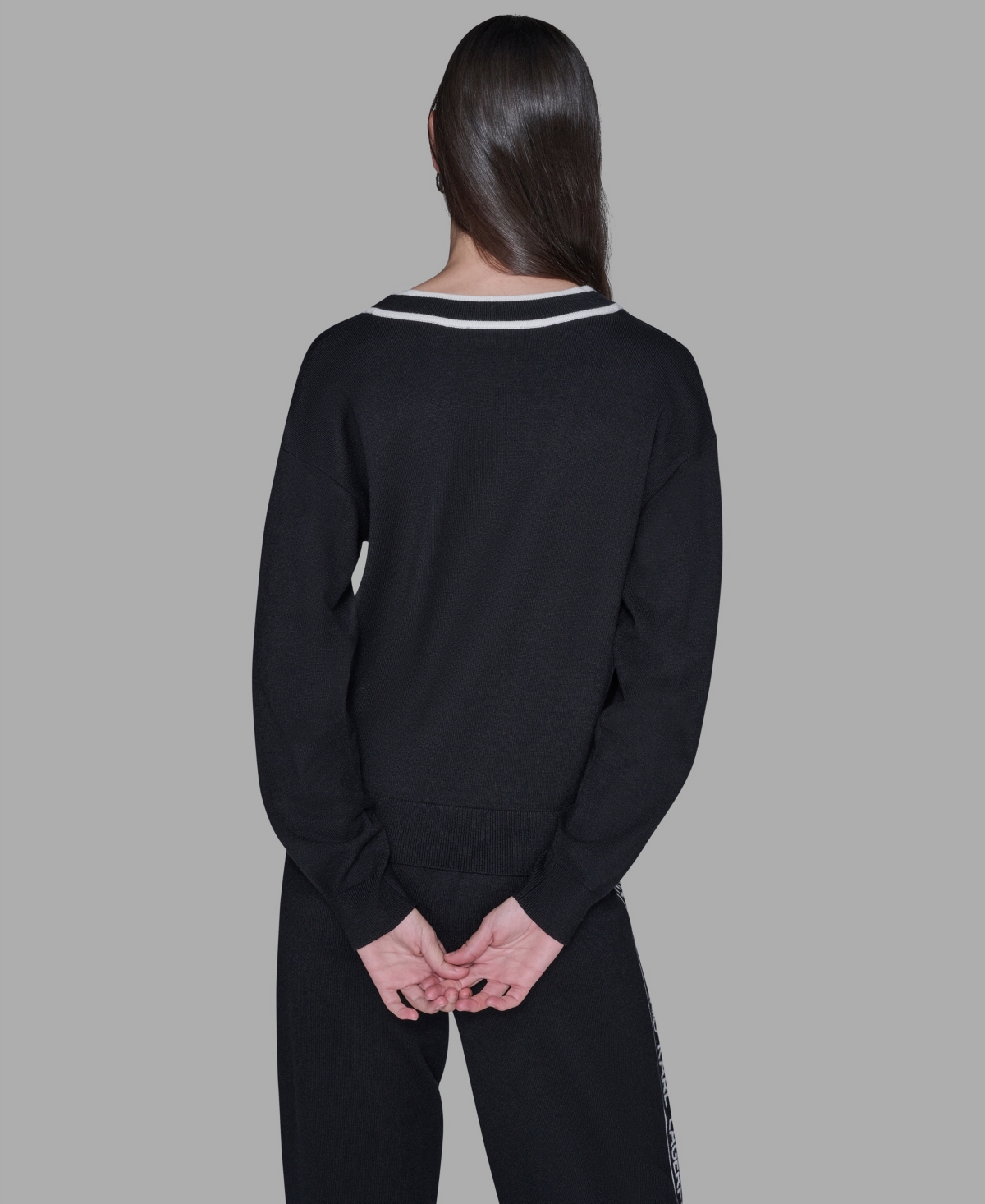 Karl Lagerfeld Women's Logo Tape V-neck Sweater In Black