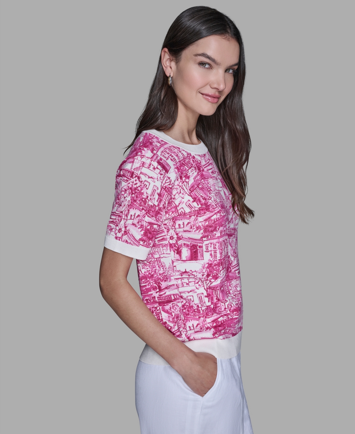 Karl Lagerfeld Women's Printed Short-sleeve Top In Multi