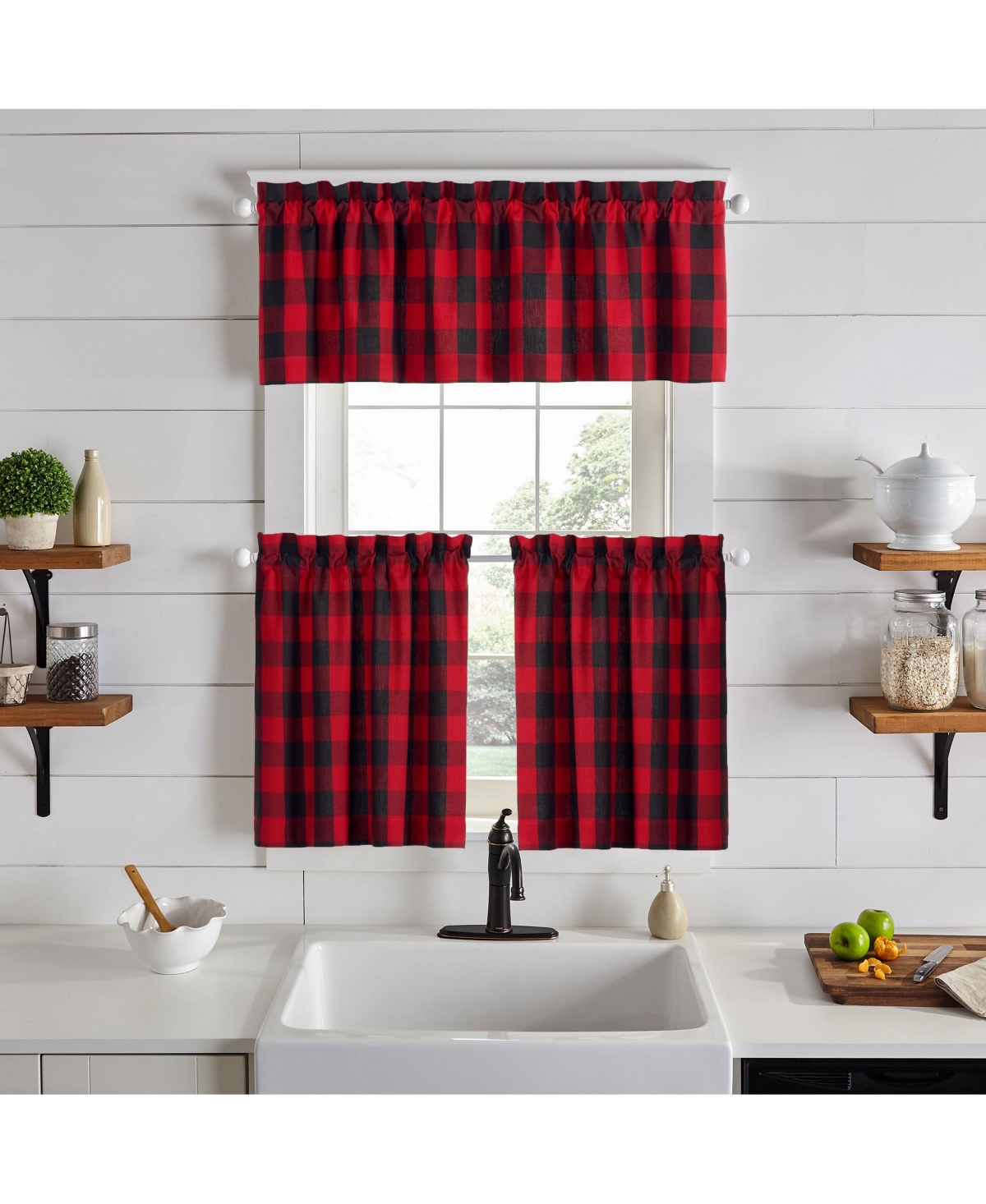 Farmhouse Living Holiday Buffalo Check Window Curtain Tier Set, 2 Piece, 30" x 24"