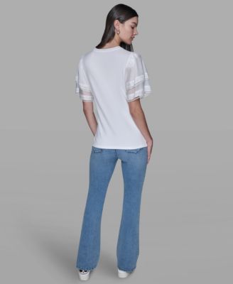 Women's Ruffled Crewneck Floral Top