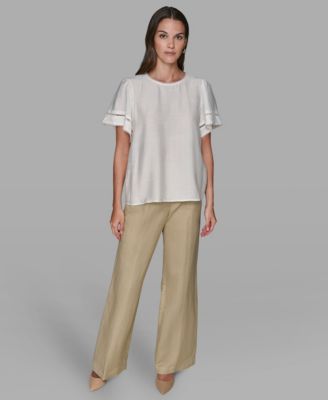 Women's Solid Trim Detail Woven Top