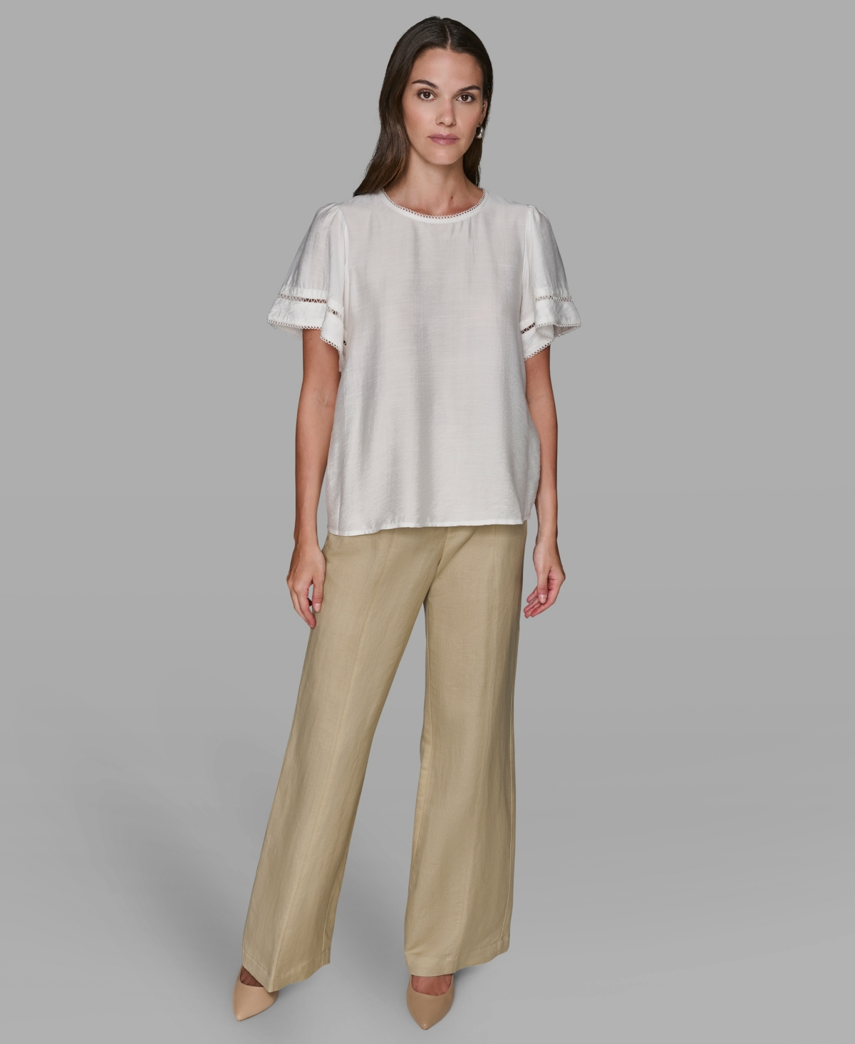 Karl Lagerfeld Paris Women's Solid Trim Detail Woven Top