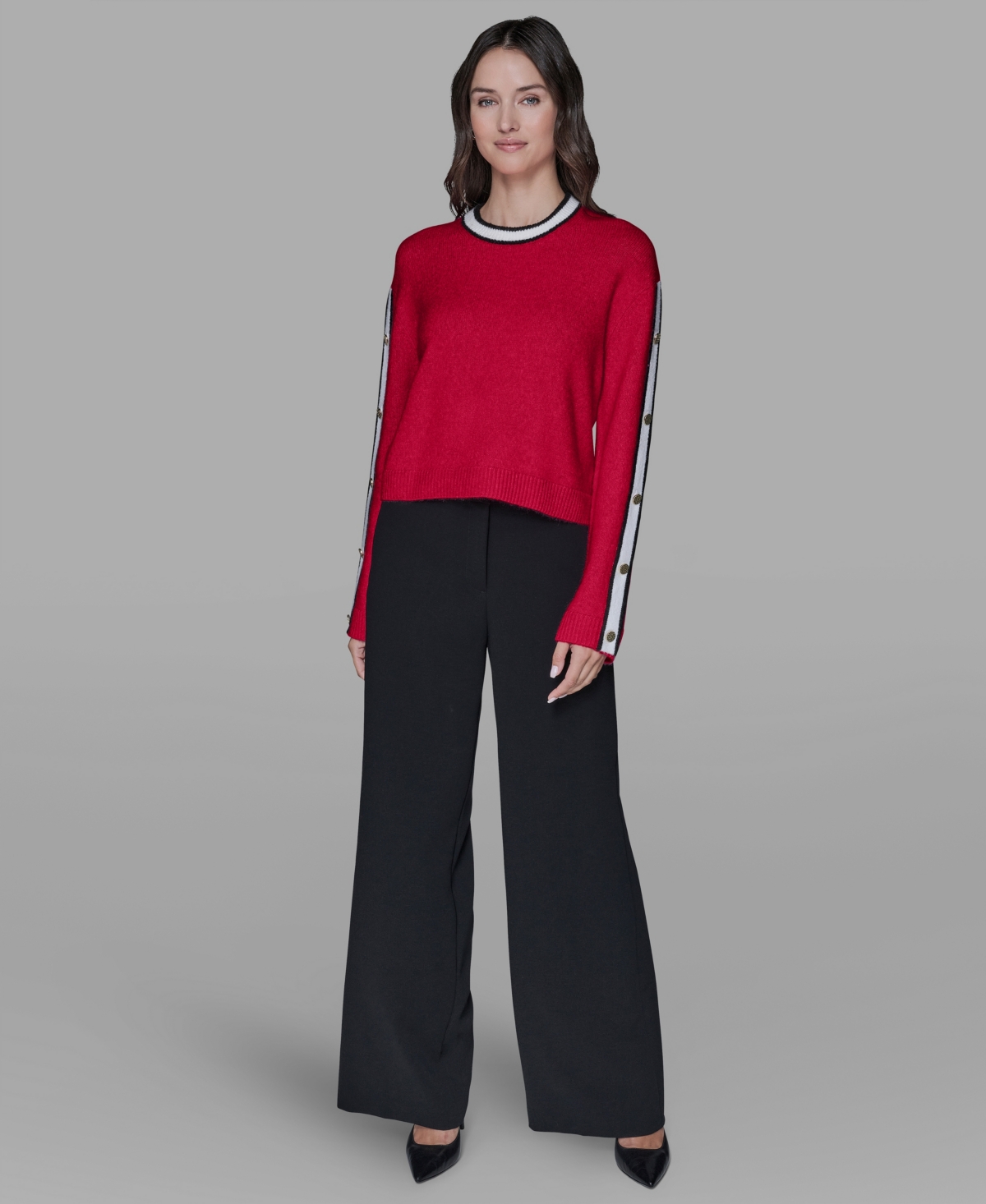 Karl Lagerfeld Women's Contrast Trim Pull-on Sweater In Red