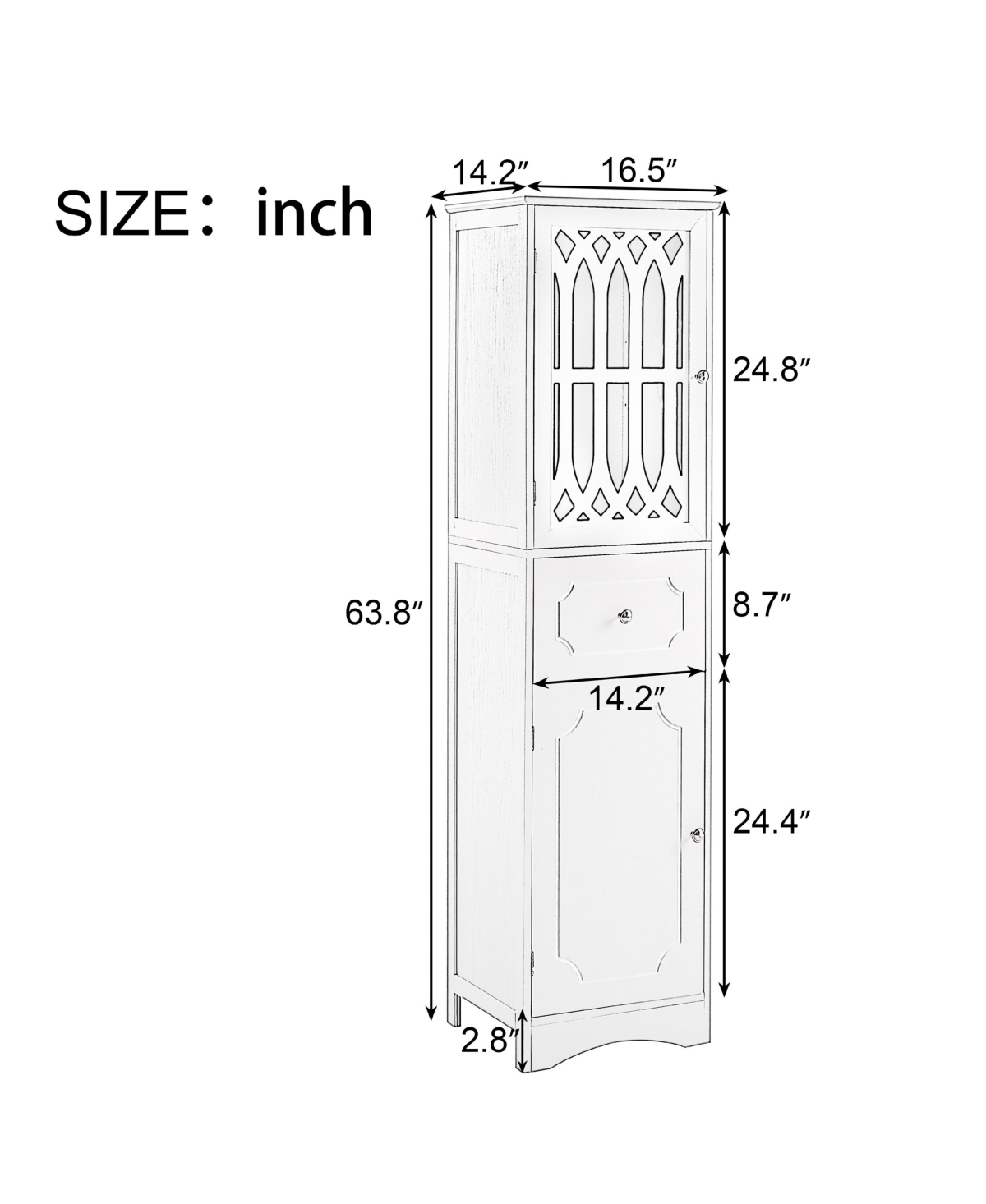 Airsurfer Tall Bathroom Cabinet Freestanding Storage Cabinet with Drawer and Doors Adjustable Shelf Mdf Board Acrylic Door Grey