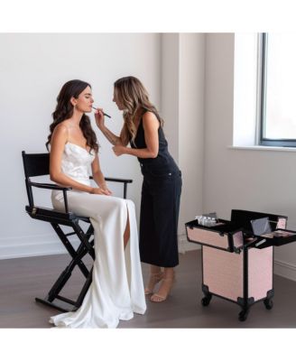 Rolling Makeup Case on Wheels Travel Suitcase Salon Art Deco Bloom