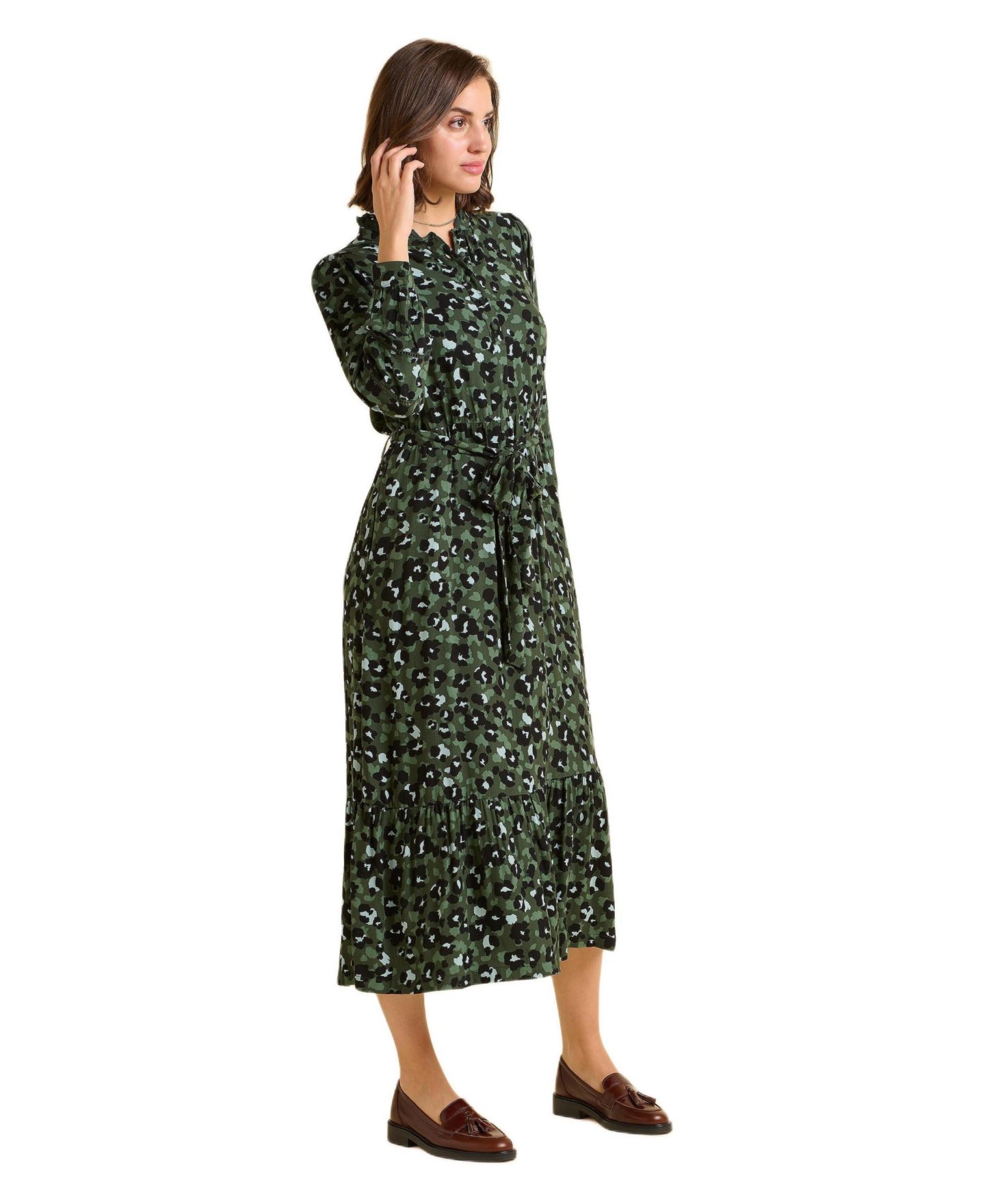 Женское платье Brakeburn Luna Long Sleeve Button Midi, цвет: Зелёный — фото 2