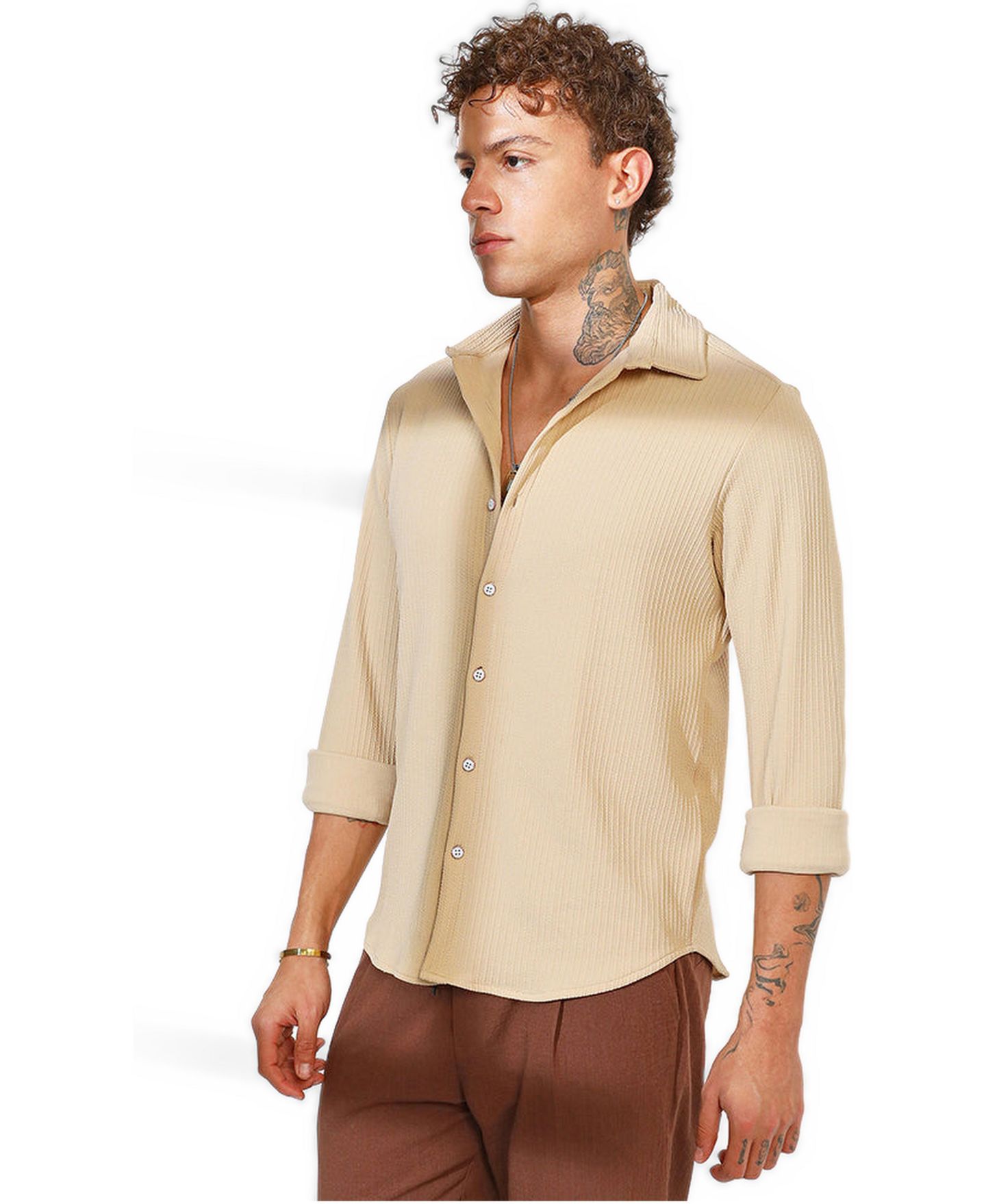 Мужская рубашка Cahoot Campus Sutra Butter Yellow Stripe-Creased, цвет: Жёлтый — фото 2