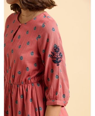 Women's Rolling 3/4 Sleeve Round Neck Midi Dress