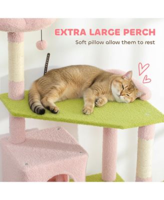74" Flower Cat Tree, Large Cat Tower with Scratching Post & Board