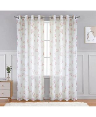 Magnolia Light Filtering Pink Watercolor Floral Print Grommet Curtain Panel 52" x 108" White Pink