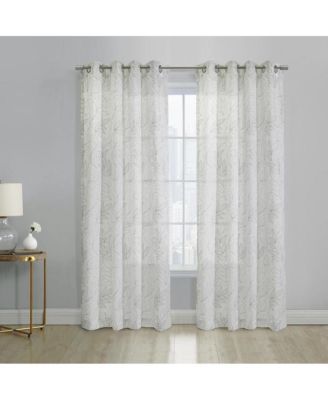 Valentina Sheer Window Treatment Tone on Tone Motif Grommet Curtain Panel for Bedroom Livingroom 52" x 95" White