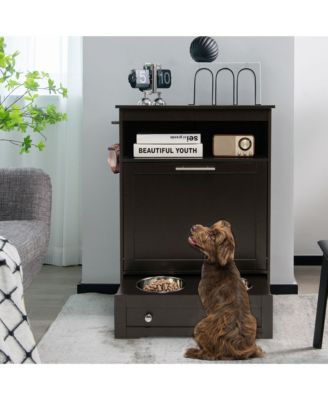 Pet Feeding Station Furniture w/ Double Pull Out Dog Bowl Food Cabinet