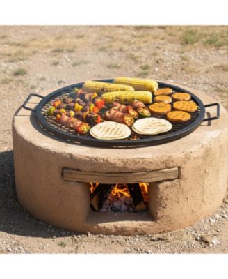 Outdoor Camping or Backyard Heavy-Duty Steel Round X-Marks Fire Pit Cooking Grilling Grate