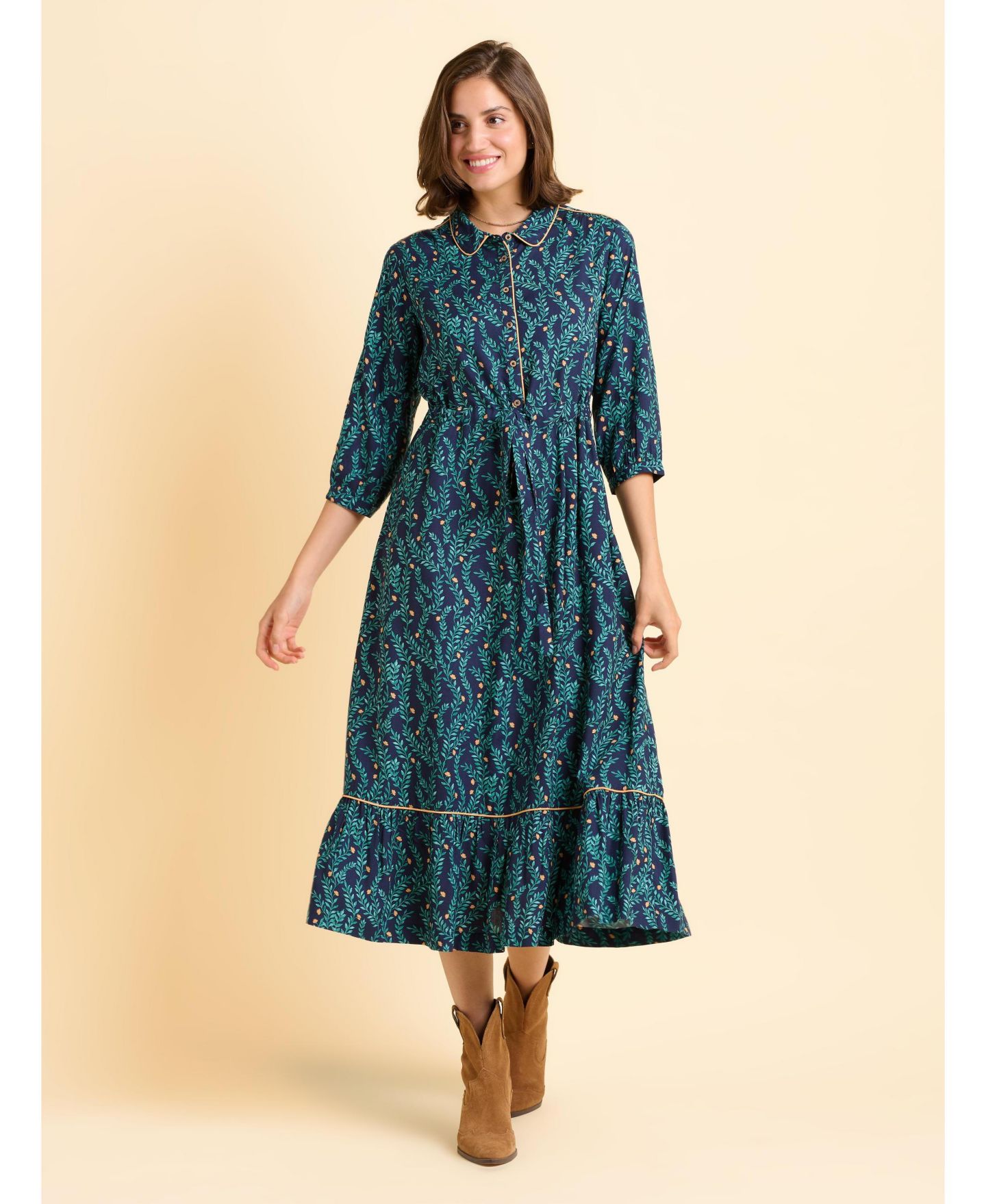 Женское платье Brakeburn Skye 3/4 Sleeve Shirt Midi, цвет: Зелёный — фото 5