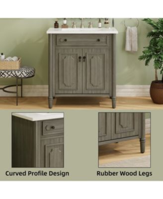31" Vintage Bathroom Vanity with Sink, Soft-Close Doors, Curved Profile & Adjustable Shelf