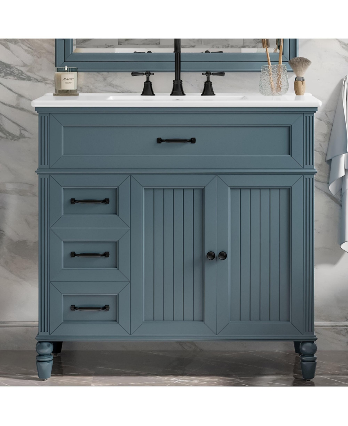 Boyel Living 36" Bathroom Vanity with Sink, Blue Bathroom Cabinet with Drawers, Solid Frame and Mdf Board