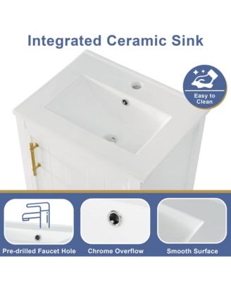 20" Bathroom Vanity with Sink, Bathroom Cabinet with Soft Closing Door, Storage Rack and Open Shelf, White