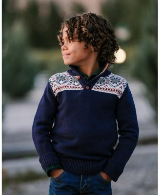 Little and Big Boys' Organic Mock Neck Intarsia Sweater