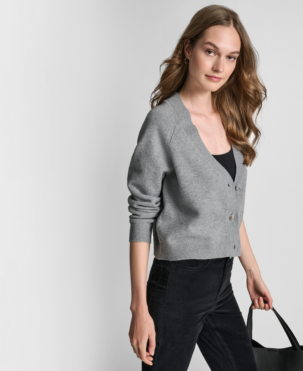 Dkny Jeans Women's Fashioned Raglan Long-sleeve Cardigan Sweater In Gray