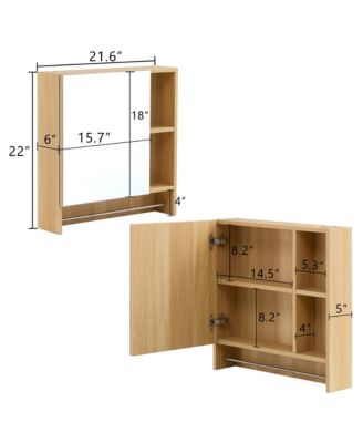 1Pc Wall-Mounted Mirror Cabinet with 4 Compartments, Towel Rack & Adjustable Shelves – Bathroom Medicine Organizer