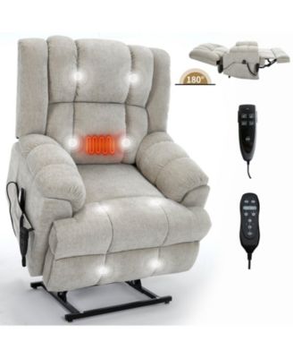 Dual Motor Heat Massage Infinite Position Up to 350 LBS Electric Power Lift Recliners with Power-Remote, Medium-firm and Heavy Duty, Red