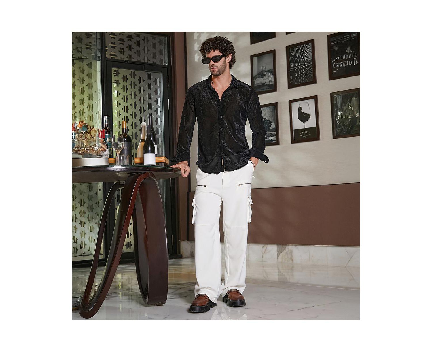 Men's Onyx Black Solid Velvet Shirt