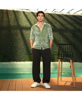 Men's Sage Green Solid Velvet Shirt