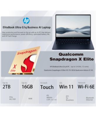 EliteBook Ultra 14" 2.2K Business Laptop, Snapdragon X Elite X1E-78-100, Adreno X1-85, 16GB RAM, 512GB SSD, Win 11 Pro, Blue