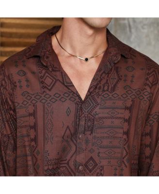 Men's Russet Brown Aztec-Imprint Shirt