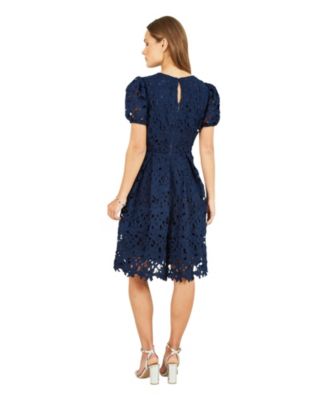 Women's Lace Skater Dress With Puff Sleeves