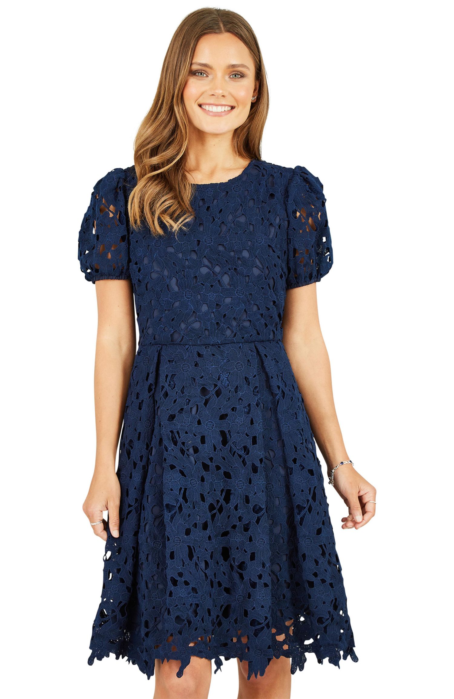 Women's Lace Puff Sleeve Skater Dress