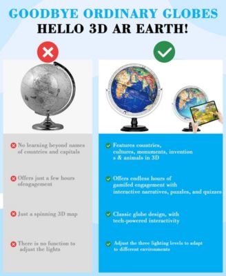 13-Inch Raised Relief Light-Up Globe with AR App – Interactive LED Educational World Globe for Kids