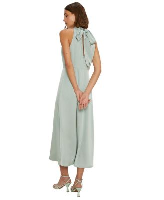 Women's Satin Halter Neck Midi Bridesmaid Dress