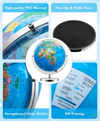 13-Inch Illuminated World Globe with Stand LED Light, Dual-Axis Rotation, USB Powered Educational Globe for Kids & Adults