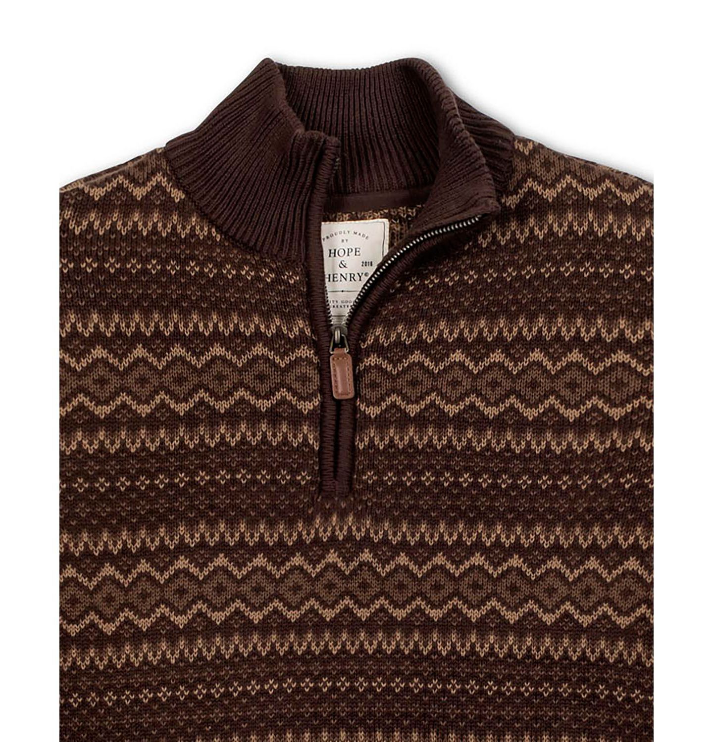 Мужской свитер Hope & Henry Organic Half Zip Intarsia Pullover, цвет: Шоколадный — фото 2