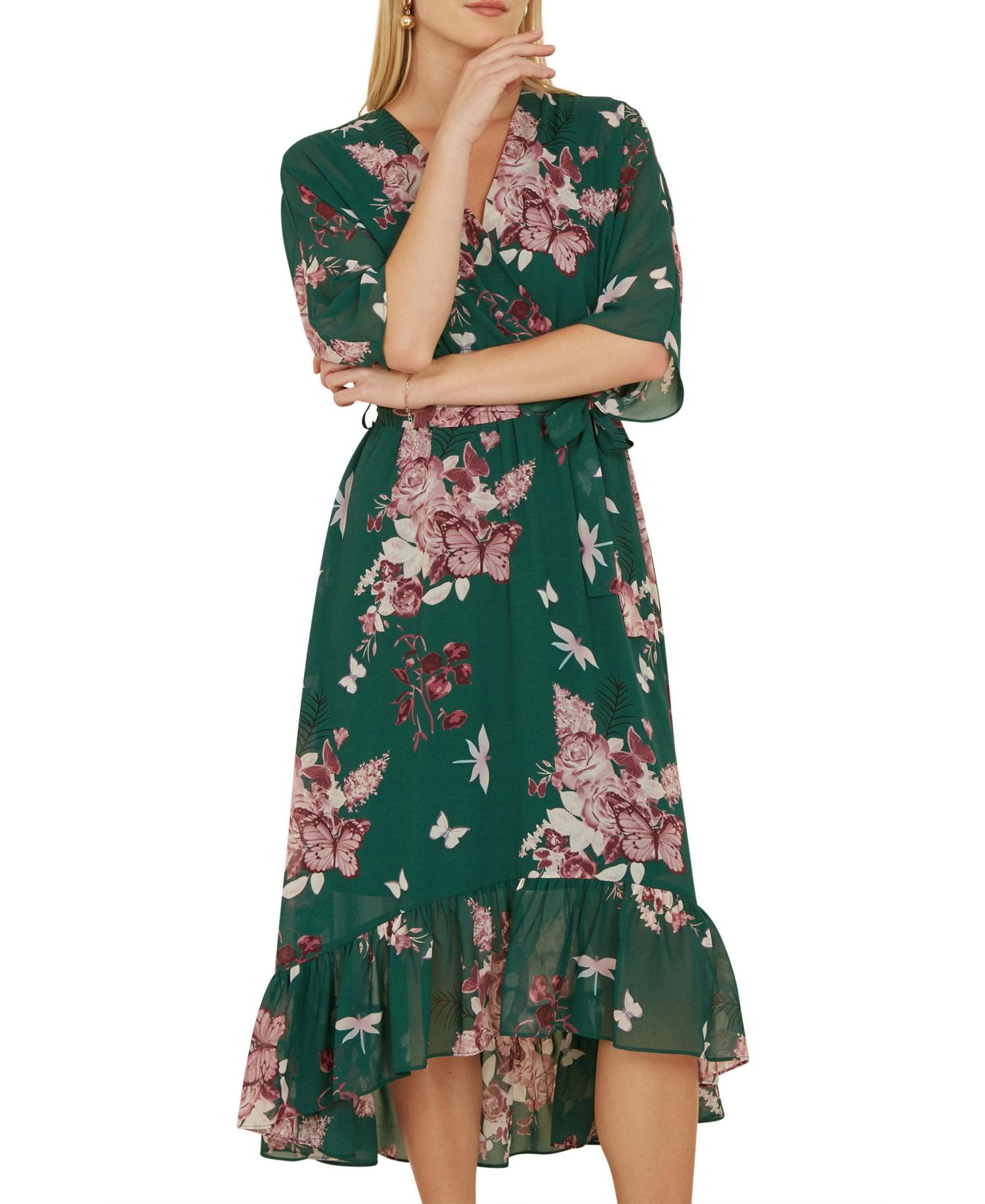 Women's Floral Dipped Hem Dress