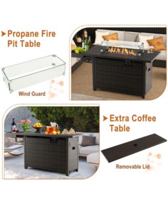 52 Inches Outdoor Wicker Gas Fire Pit Propane Fire Table with Cover
