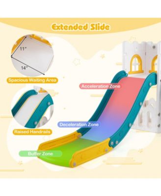 6-in-1 Toddler Slide L-shaped Playground with Basketball Hoop and Ladder