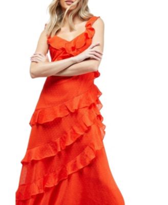 Women's Dobby Ruffle V-Neck Tiered Midi Dress
