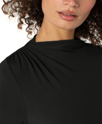 Women's Mock-Neck Long-Sleeve Shirred Knit Top