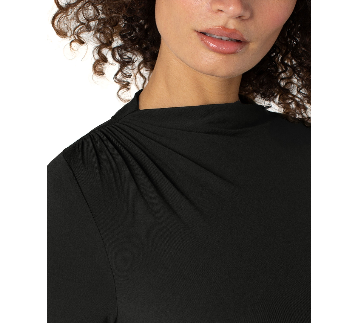 Liverpool Los Angeles Women's Mock-Neck Long-Sleeve Shirred Knit Top