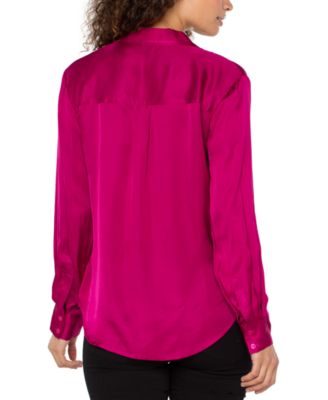 Women's Long-Sleeve Button-Front Satin Shirt