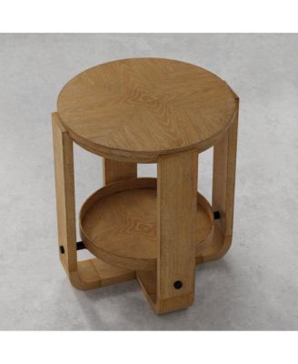 Parker House 22" Round End Table with Shelf, Oak Veneer & Metal Frame – Escape Collection