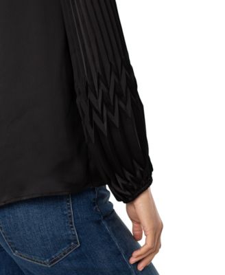 Women's Long-Sleeves Pleated Detail Woven Top