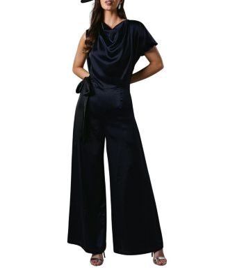 Women's Tie Side Satin Drape Wide Leg Jumpsuit