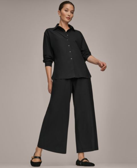 Женские комплекты Donna Karan Weekend 4-way Stretch Button Front Shirt and Mid Rise Ankle Pants, цвет: Чёрный