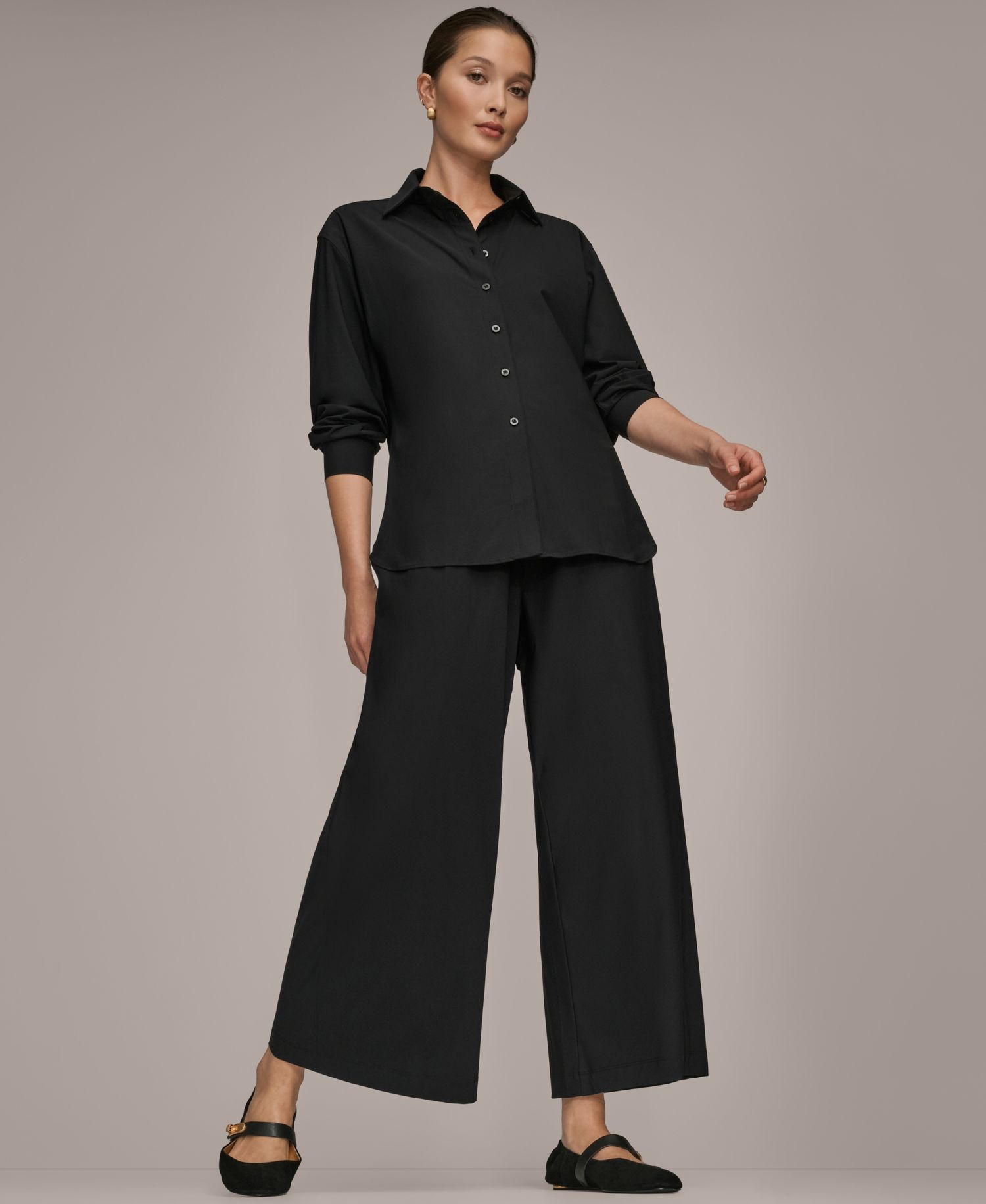 Women's 4-way Stretch Button Front Shirt and Mid Rise Ankle Pants