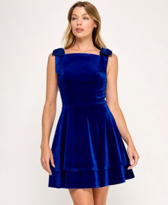 Juniors' Square Neck Shoulder Bow Dress