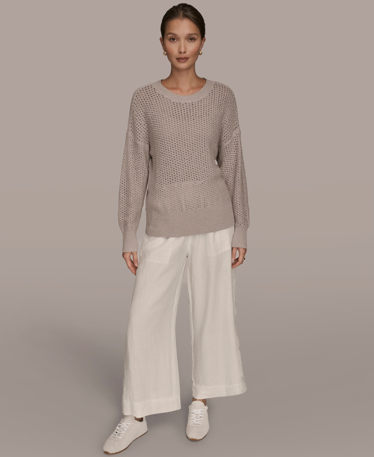 Donna Karan Weekend Women's Open Stitch Crewneck Sweater In Neutral