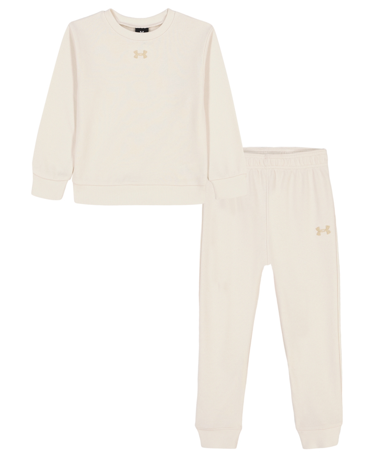 Under Armour Kids' Girls 2t-6x Rival Crewneck Top And Joggers, 2-piece Set In White